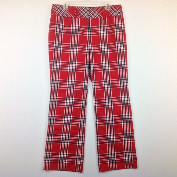 womens red plaid dress pants